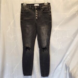 Vervet Black High Rise Button Fly Jeans Women's 27 Distressed Denim Skinny Ankle